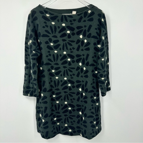 Field Flower Floral Sweater Tunic Long Sleeves Dark Blue Green White XS - Picture 1 of 7